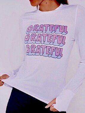Spiritual Gangster GRATEFUL GRATEFUL Gratitude graphic pink & white Top NWT
